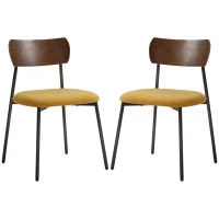 HOMCOM Lot de 2 chaises de salle à manger avec assise effet bouclette, dossier courbé effet bois, intérieur, jaune(m-1)