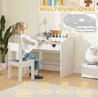 AIYAPLAY Juego de Escritorio y Silla para Niños de +3 Años con Cajón Extraíble y Compartimento Gris y Blanco(m-4)