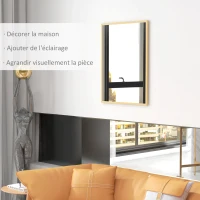 HOMCOM Miroir mural rectangulaire 90 x 70 cm, cadre en bois, idéal pour la salle de bain, salon ou chambre, naturel(m-4)