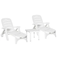 Outsunny 3pcs Garden Furniture Set Outdoor Furniture Set Dining Table, 2 Lounge Chairs and 1 Garden Side Table White(m-1)