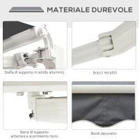 Outsunny Tenda da Sole da Esterno Avvolgibile Manualmente in Alluminio e Poliestere, 2.5x2 m, Grigio e Bianco(m-7)