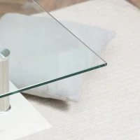 HOMCOM Tavolino da Caffè Moderno a 2 Livelli in Vetro e Legno, 90x50x42cm, Bianco(m-8)