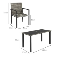 Outsunny Outdoor Dining Set 5 Pieces Patio Conservatory with Tempered Glass Tabletop,4 Dining Chairs - Mixed Grey(m-3)