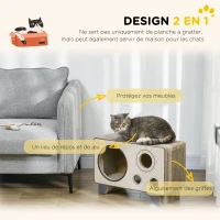 PawHut Griffoir pour chat en forme de radio avec herbe à chat, maison 2 en 1 carton ondulé pour chat chaton 57 x 24,5 x 39 cm(m-6)