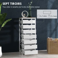 HOMCOM Commode meuble de rangement chiffonier à 7 tiroirs style comtemporain avec cadre en acier et poignées découpées blanc(m-5)