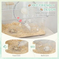 PawHut Hamster Cage, Gerbil Cage with Wooden Ramp, Exercise Wheel, Food Bowl - White(m-5)