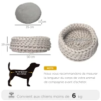 PawHut Panier pour chien et chat de 50 cm de diamètre effet tressé tricot - coussin amovible et lavable en Machine - beige(m-3)