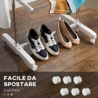 HOMCOM Stendino Verticale Pieghevole in Acciaio e Plastica con 6 Ruote e 3 Ripiani Regolabili, 142x55x172 cm(m-7)