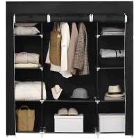 HOMCOM Portable Wardrobe, Foldable Fabric Wardrobe, 150 x 43 x 162.5cm, Clothes Storage Organiser with Hanging Rail, Shelves, Fabric Cover for Bedroom, Black(m-10)