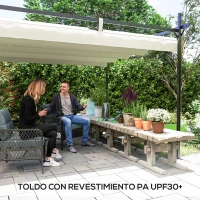Outsunny Pérgola con Techo Retráctil 6x3 m Cenador con Tela de Poliéster Anti-UV Resistente al Agua Crema(m-5)