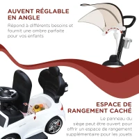 HOMCOM Porteur Enfants Voiture Enfant Multi-équipée 12-36 Mois Coffre klaxon Effet Musical polypropylène Blanc(m-5)
