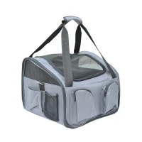 PawHut Pet Carrier Folding Bag Car Seat Cat Dog Puppy Kennel Portable Travel Cage Tote Case Mesh Holder House Grey(m-11)