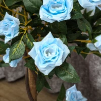 Outsunny Set of 2 Artificial Plants White Rose Floral in Pot, Fake Plants for Home Indoor Decor, 90cm, Light Blue(m-7)