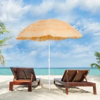 Outsunny 1.6m Patio Garden Hawaii Beach Sun Umbrella Sunshade Hawaiian Folding Tilting Crank Parasol (Wheat)(m-2)