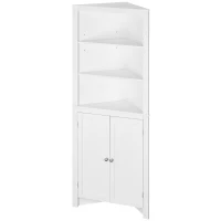 kleankin Triangle Bathroom Cabinet, Corner Bathroom Storage Unit with Cupboard and 3-Tier Shelves, Free Standing, White(m-11)