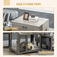 PawHut Dog Cage End Table with Two Doors, Drawer, for Medium Dogs - Grey(m-4)