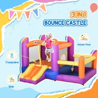 Outsunny Kids Bouncy Castle House Inflatable Trampoline Slide Water Pool 3 in 1 with Blower for Kids Age 3-8 Multi-color 2.8 x 2.5 x 1.7m(m-4)