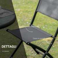 Outsunny Set da Giardino da 3 Pezzi con 2 Sedie Pieghevoli e Tavolino in Vetro Temperato per Esterni, Nero(m-5)