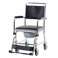 HOMCOM Chaise percée à roulettes - fauteuil roulant percé - coussin amovible, accoudoirs rembourrés,  repose-pied rabattable métal revêtement synthétique noir(m-1)