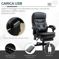 Vinsetto Sedia da Ufficio Massaggiante in Similpelle con Presa USB, 64x69x107-115cm, Nero(m-5)