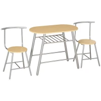 HOMCOM Set da Pranzo Salvaspazio da 3 Pezzi con Tavolo da Pranzo Ovale con Ripiano e 2 Sedie in MDF e Acciaio(m-1)