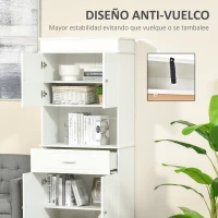 HOMCOM Mueble Auxiliar de Cocina Aparador Alacena con 1 Cajón 4 Puertas y Estantes Interiores Ajustables para Comedor Salón Antivuelco 74,3x39,4x183 cm Blanco(m-7)