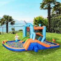 Outsunny Kids Inflatable Bouncy Castle, Narwhal Style Bouncy House, with Inflator, Carry(m-10)