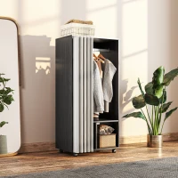 HOMCOM Armoire penderie Armoire de Rangement Mobile avec rideau, Panneaux de Particules, tringle de suspension, noir(m-8)