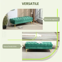 HOMCOM Panca Fondo Letto Imbottita con Rivestimento Trapuntato in Tessuto Effetto Velluto, 118x45x42 cm, Verde Scuro(m-4)
