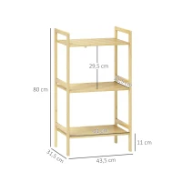 HOMCOM Étagère salle de bain à 3 niveaux étagère en bambou 3 étagères réglables 5 positions 43,5 x 31,5 x 80 cm bois naturel(m-3)