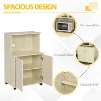 HOMCOM Kitchen Storage Unit, Modern Microwave Stand Trolley Cart, Sideboard with Cabinet,  Locking Wheels, Shelf for Living Room, Dining Room, Oak Tone(m-4)