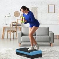 SPORTNOW Adjustable Fitness Stepper, with Non-Slip Surface, for Home, Gym, Office Workout, Light Blue(m-2)