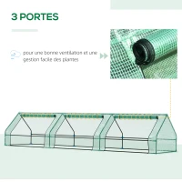 Outsunny Mini Serre de Jardin Serre à tomates mini serre tunnel toit pointu 400L x 100l x 80H cm Acier PE Haute densité 140 g/m² Anti-UV 3 fenêtres avec Zip enroulables Vert(m-6)