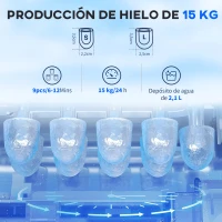 HOMCOM Máquina de Hacer Hielo 9 Cubitos de Hielo en 6-12 Minutos 15 kg en 24h  2 Tamaños de Cubitos 25,2x37,5x31,2 cm Negro(m-4)