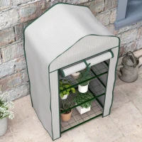 Outsunny Mini Serra da Giardino con Copertura in PE, 3 Ripiani e Porta Avvolgibile, 59x39x127cm, Bianco(m-8)