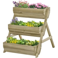 Outsunny 3 Tier Raised Garden Bed Wooden Elevated Planter Box Kit, 66L for Flower, Vegetable, Herb, 65x75x78cm, Green(m-11)