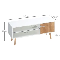 HOMCOM Mueble de TV Moderno con 2 Estantes y Puerta Mesa de Salón para TV de hasta 55'' 110x40x50 cm Blanco y Marrón(m-3)