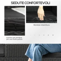 Outsunny Divanetto per Esterni 2 Posti con Tavolino da Caffè, in Acciaio e Rattan PE, 137x59x82 cm, Nero(m-5)