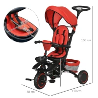 HOMCOM Multifunctional Kids Tricycle, with Rotatable Seat, Adjustable Push Handle - Red(m-3)
