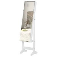 HOMCOM Jewelry Cabinet Standing Mirror Full Length Makeup Lockable Armoire Storage Organizer White(m-11)