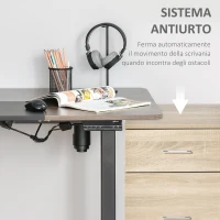 Vinsetto Scrivania Sollevabile a 4 Altezze con Regolazione Elettrica, Sistema Anticollisione, 140x70x72-116cm, Metallo Nero e Teak(m-6)