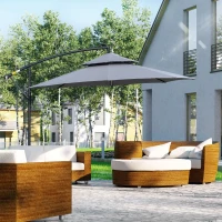 Outsunny 3m LED Light Overhanging Parasol - Grey(m-2)