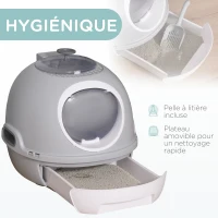 PawHut Bac à litière pour chat maison de toilette portable pour chat tiroir à litière coulissant porte battante lucarne + pelle(m-4)