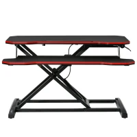 Vinestto Convertisseur bureau assis debout poste de travail réglable en hauteur - support ordinateur avec plateau clavier - acier MDF noir rouge(m-10)