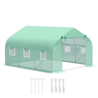 Outsunny Serra da Giardino 3.5 x 3 x 2m con Tetto Spiovente in PE, Porta e 6 Finestre, Verde(m-1)