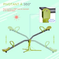 HOMCOM Balançoire à bascule trébuchet rotative 360° pour enfants 3-7 ans en métal et PE - dim. 180L x 65l x 53H cm vert(m-5)