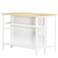 HOMCOM Isola Cucina con Piano di Lavoro Pieghevole e 2 Ripiani in Legno e Acciaio, 120x76x91.5cm, Bianco(m-10)