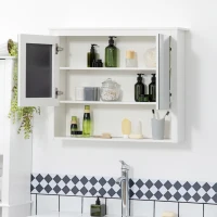 HOMCOM Armoire de salle de bain avec miroir, armoire murale, 2 portes-miroir, étagère de rangement, 80l x 20P x 65H cm, blanc(m-6)