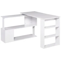 HOMCOM Escritorio Esquinero Giratorio, 120x110 cm, Escritorio en L, Mesa de Escritorio con Estantes, para Oficina en Casa, Estudio, Hogar, Blanco(m-1)