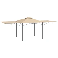Outsunny Tonnelle pavillon de jardin 3x3m auvent pliable double toit pour ventilation auvents réglables structure en métal tissu polyester 3L x 3l x 2,7H m beige(m-1)